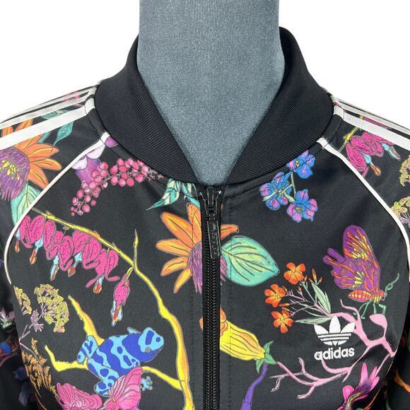 Adidas Poisonous Garden Track Jacket Sz Small Black Multi-Color Floral Frog Rare - Picture 9 of 12